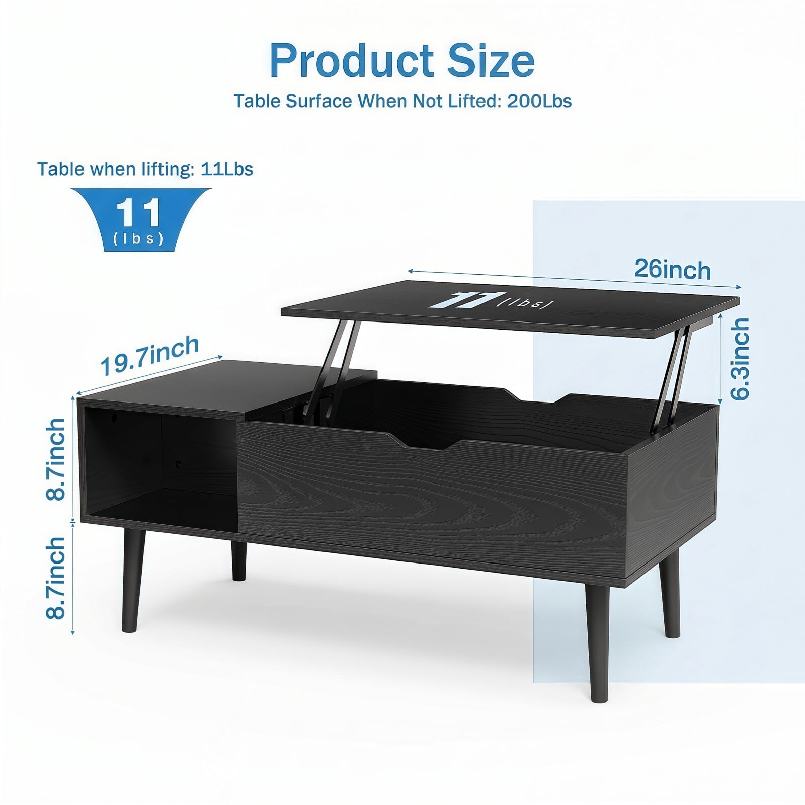 Kelno Lift Top Coffee Table with Hidden Compartment and Storage Shelves Wood Dining Center Table, Black