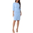 thumbnail image 2 of VESTIDO MIDI PENCIL ENVOLVENTE DE CUELLO REDONDO Y MANGAS 3/4 PARA TRABAJO IGLESIA XS GRIS CLARO AZUL, 2 of 6