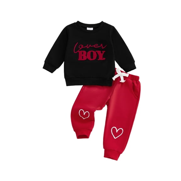 BemeyourBBs Toddler Baby Boy Valentines Day 2 Piece Outfits Newborn Love Boy Sweatshirt Tops and Pants Set Fall Winter Spring Clothes