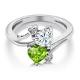 thumbnail image 3 of Gem Stone King 925 Sterling Silver White Moissanite Green Peridot and White Diamond Ring for Women (1.60 Cttw, Heart Shape 6MM, Gemstone Birthstone, Size 9), 3 of 6
