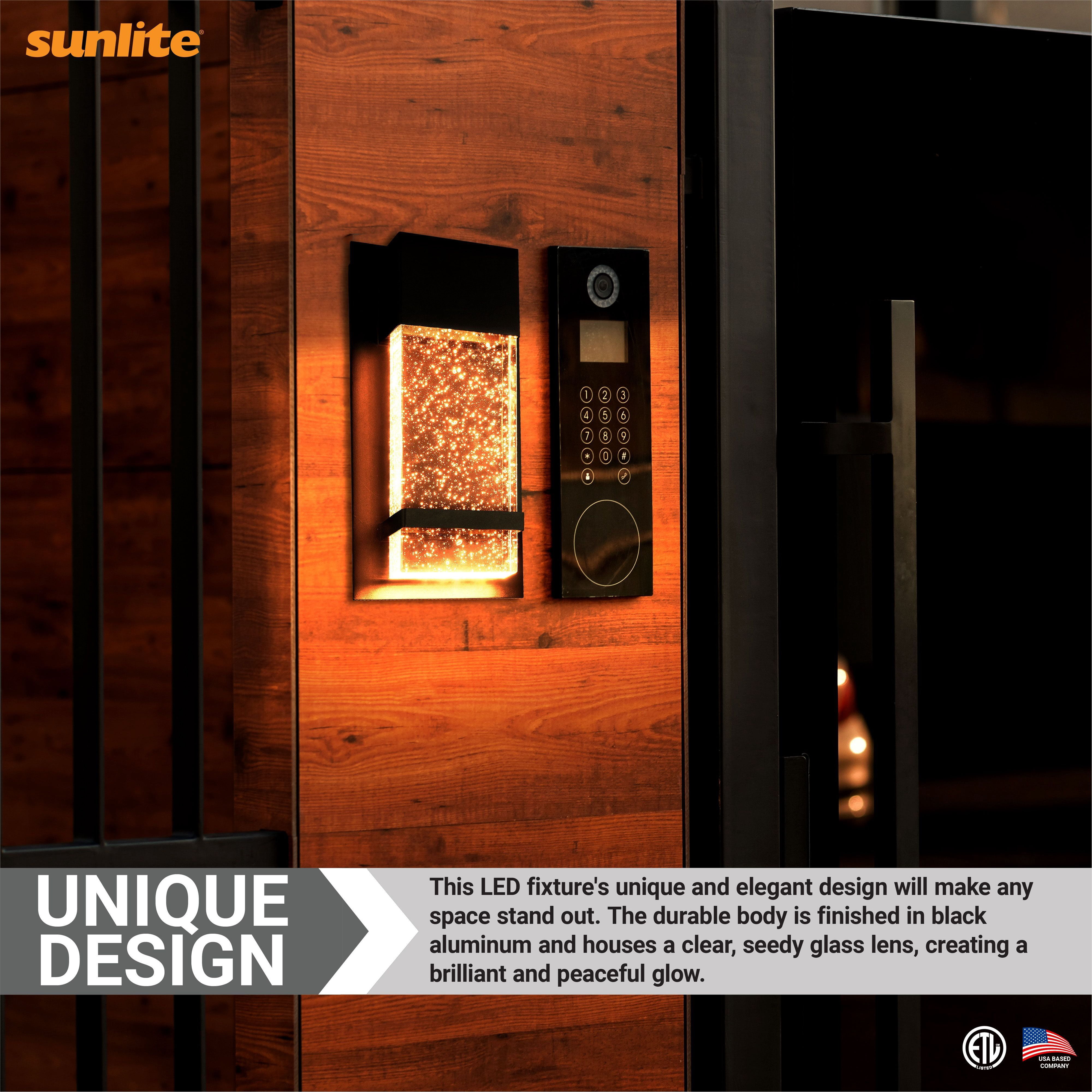 Sunlite 6.5-Inch LED Outdoor Raindrop Wall Sconce Light Fixture, 12 Watts (60W=), 600 Lumens, Color Selectable 30K/40K/50K, Dimmable, 120V, ETL Listed, Black, For Patios, Garage & Entryway Use
