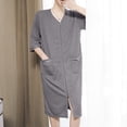 thumbnail image 2 of OGLCCG Mens House Coat Robes Lightweight Zipper Short Sleeve Summer Bathrobes Solid Color Soft Comfy V Neck Sleepwear with Pockets, 2 of 8