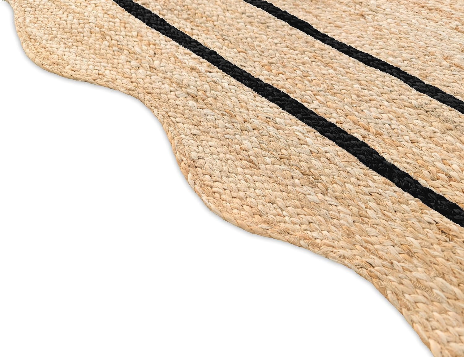 Weaving Village Wave Scalloped Natural Jute Rug Boho Jute Rug Entryway Runner Rug Farmhouse Scallop Rug, Black (5'x8')