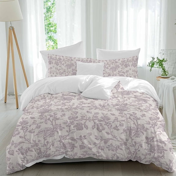 3 Piece Farmhouse Flower Duvet Cover Set California King,Microfiber Comforter/Quilt Cover with Corner Ties and 2 Pillowcases,Botanical Vintage Purple Leaf Plant All Season Bedding with Zipper Closure