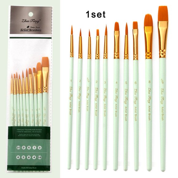 10pcs Nylon Artiste Pinceau Professionnel Aquarelle Acrylique Manche en Bois Peinture Brosses Art Fournitures Papeterie