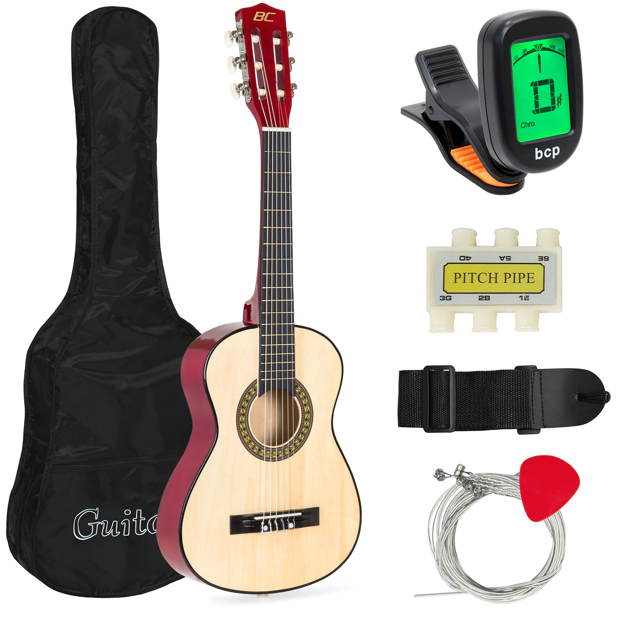 Best Choice Products 30in Kids Classical Acoustic Guitar Beginners Set w/ Carry Bag, Picks, E-Tuner, Strap - Natural