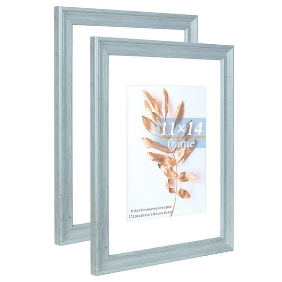 Hogaryo 11x14 Picture Frames Blue Display Photos 8x10 with Mat or 11x14 Without Mat-HD Plexiglass Inside Horizontal and Vertical Display for Wall 2 Pack