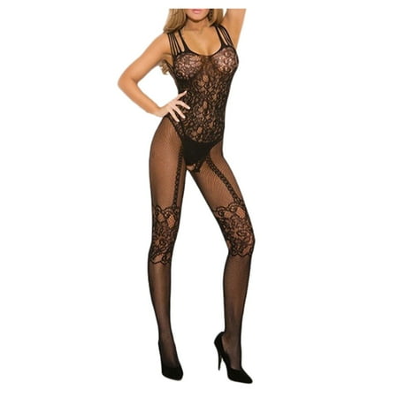 Xiaoxatg Womens Lingerie Sexy Bodystocking Plus Size 6-24 Fishnet Lingerie Floral Crotchless Bodysuit Womens Sexy Lingerie Open Crotch