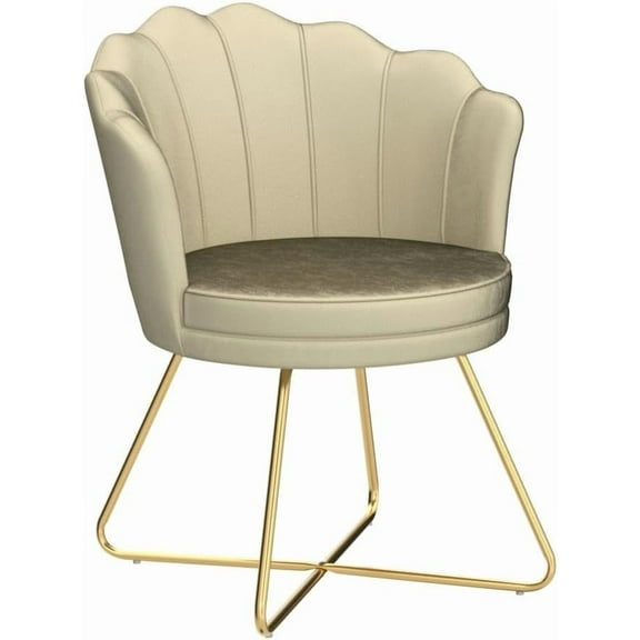 NALYL Chair with Back, Upholstered Accent Chair for Living Room, Makeup Chair for Bedroom Sherpa ArmChairs Home Office Desk Chair with Gold Metal Legs (Khaki)