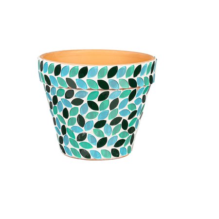 Nesting Green & Blue Leaf Mosaic Cachepots, Set of 2
