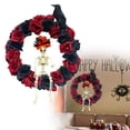 thumbnail image 2 of Liquidation! Couronne d'Halloween Roses Rouges Ambiance Effrayante Décorations de Corbeau Accessoires de Mise en Scène Couronne, Noir, 2 of 9