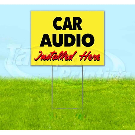 Car Alarms Installed Here Yellow Cursive (18 x 24 ) Yard Sign Includes Metal Step Stake