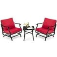thumbnail image 2 of Costway Ensemble Bistro à Bascule pour Patio 3 Pcs Chaise Rembourrée Accoudoirs Table d'Appoint Rouge, 2 of 9