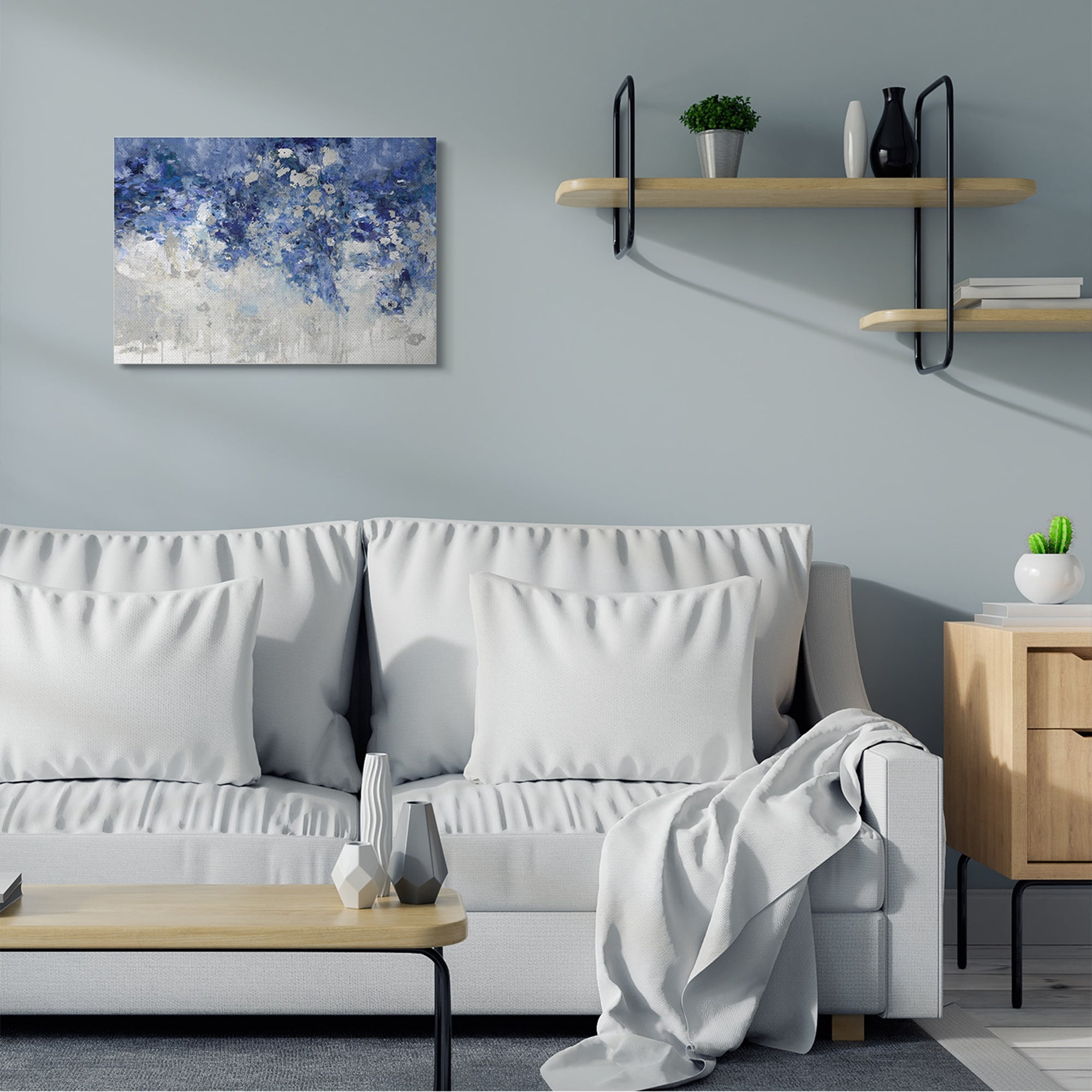 Stupell Industries Blue Cascading Florals Energetic Flower Abstraction,30 x 40,Designed by Nikki Robbins