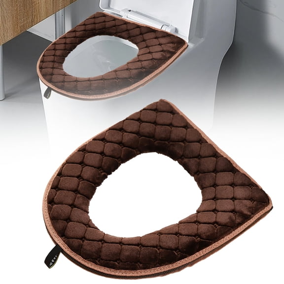 Toilet Seat Cover, Washable Toilet Seat Cover Pads, Soft Thicker Cushions for Bathroom Toilet, Reusable Toilet Seat with Zipper, Warmer Toilet Cover Pads Brown 16.9x14.6 In (1Pcs)