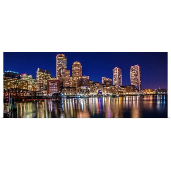Great BIG Canvas | Rolled Circle Capture Poster Print entitled Boston City Skyline at Night