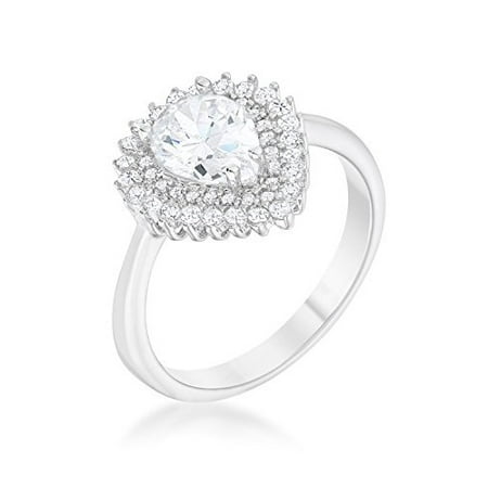 6 Prong Round Ring Setting - Classic | Cocktail Ring for Woman Clear Round | Pear Cubic Zirconia Pave | Prong Setting Size 8