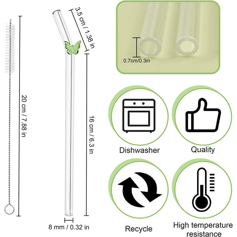 Casewin 5 PCS Reusable Glass Straws,8mm Glass Straws Colorful