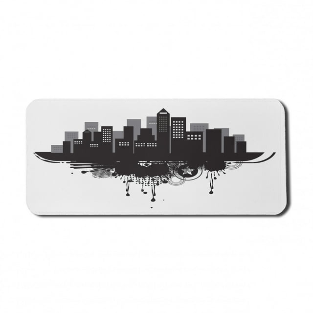 City Computer Mouse Pad, Pattern of Contemporary Art Style Silhouettes of Buildings Paint Drops, Rectangle Non-Slip Rubber Mousepad X-Large, 35" x 15", White and Charcoal Grey, by Ambesonne