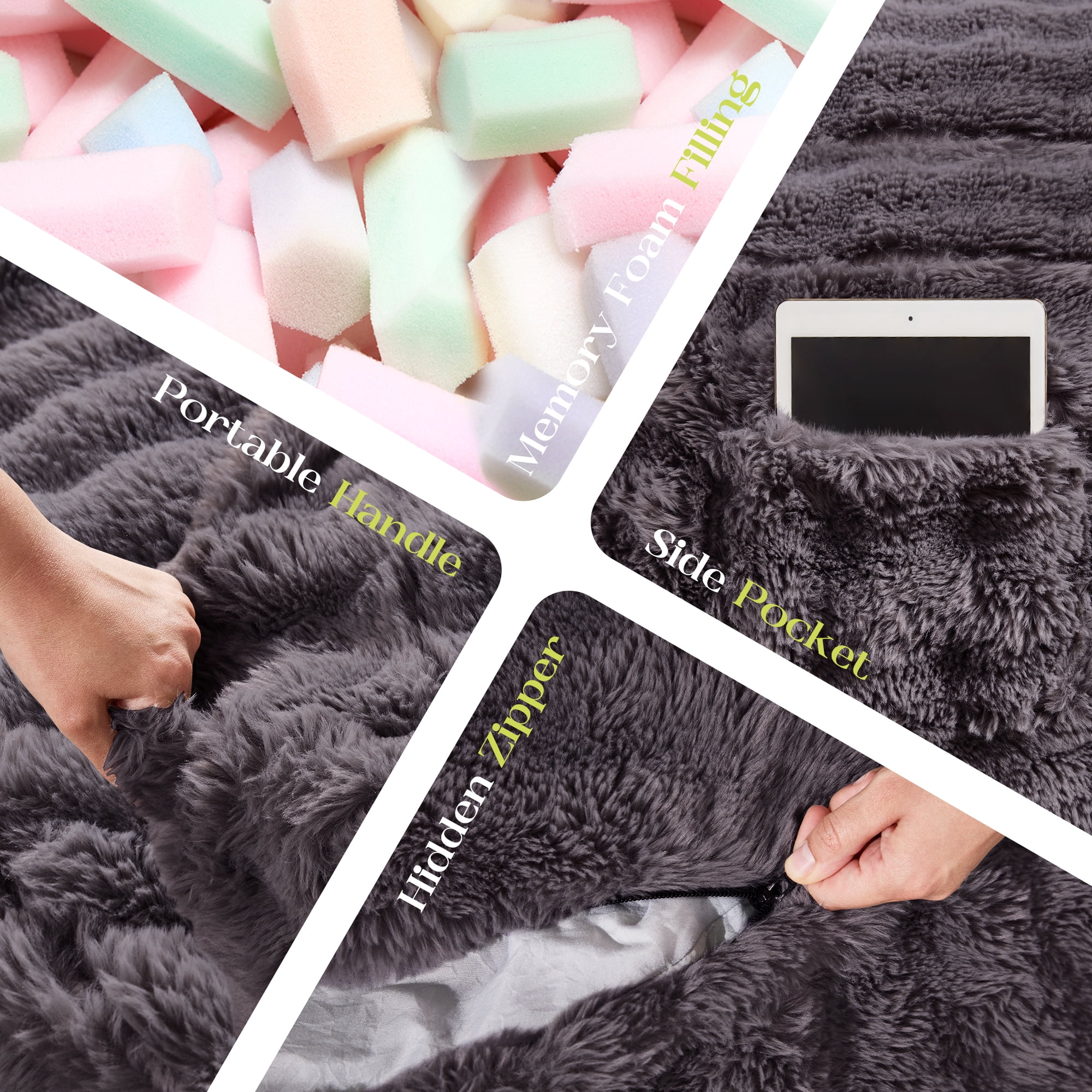 Hobestluk Bean Bag Chairs 3ft Beanbag Chair with Filler Adult Bean Bags with Fluffy & Machine Washable Cover, Giant Bean Bag Chairs for Adults (Dark Grey, 3FT-36" x 36" x 22")