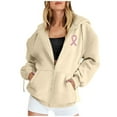 thumbnail image 3 of Yuanlong Womens Hoodies Zip Up Long Sleeve Ribbon Print Drawstring Hoodie Breast Cancer Awareness Jackets With Pockets, 3 of 6