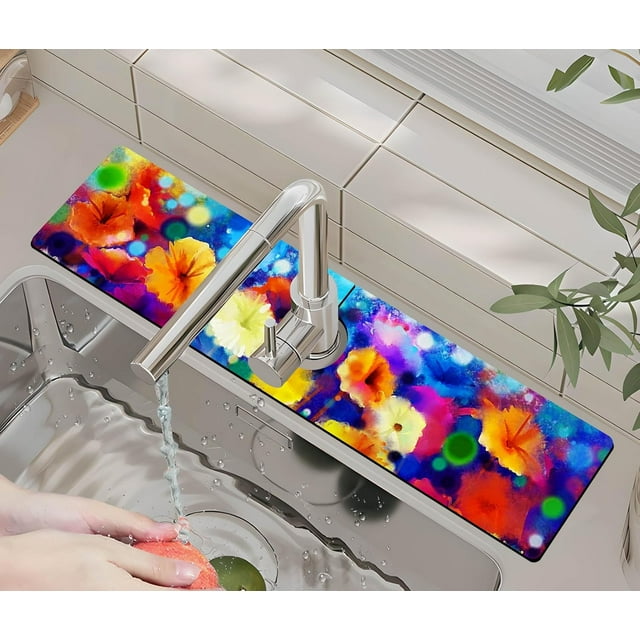 Kitchen Sink Splash Guard Faucet Mat -1 PC Super Absorbent Fast Drying Mat Sink Gadgets-Splash Guard Behind Faucet Drip Catcher for Kitchen, Bathroom,Sink Mat, Dish Drying Mat, Bathroom(23.5" X 5.5" )