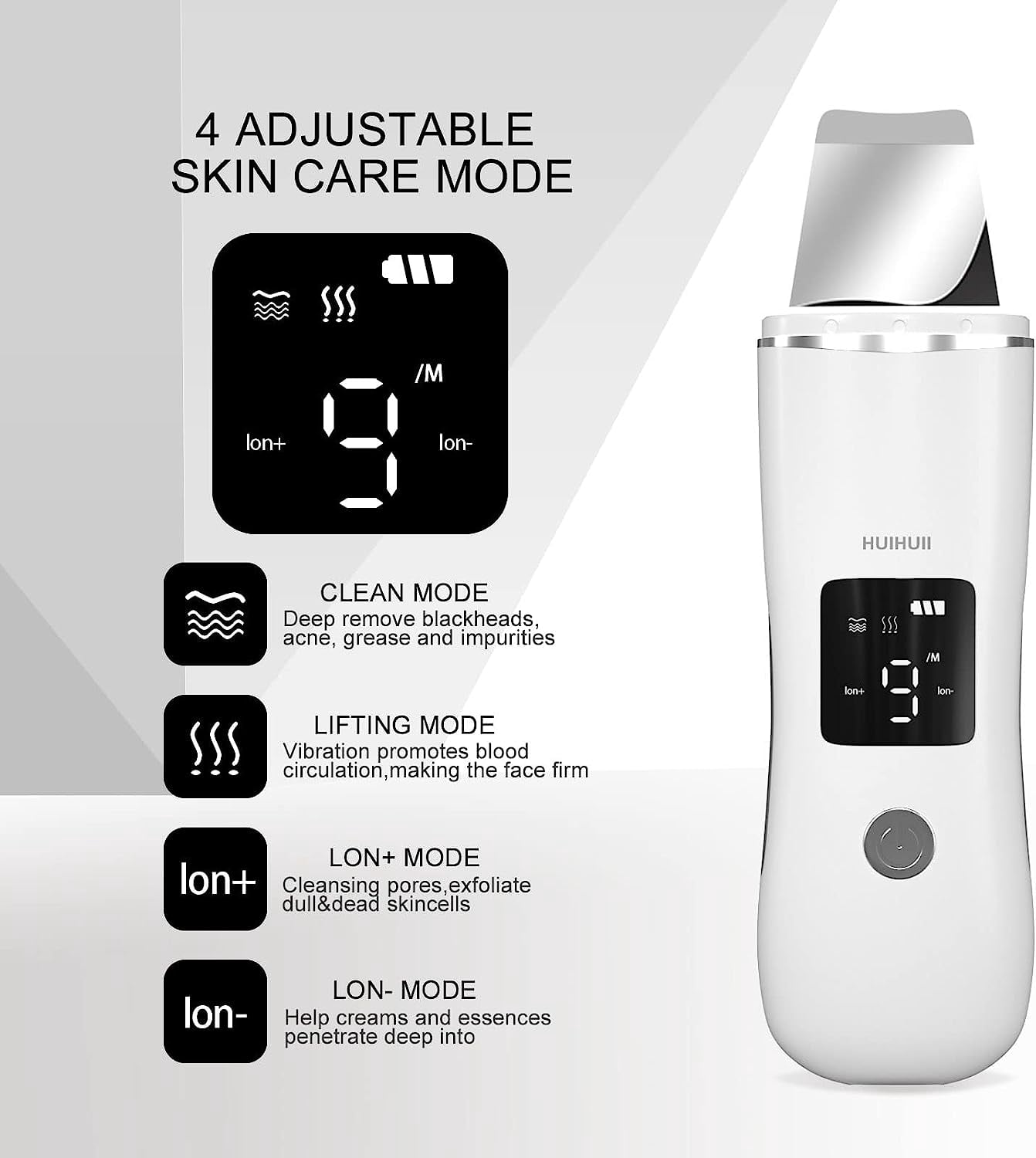 Face Scrubber Skin Spatula,Blackhead Remover with 4 Modes, Pore Extractor, Ultrasonic Face Spatula Deep Cleansing for Facial Skin Care