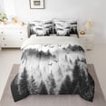 thumbnail image 2 of Manfei Jungle Nature Scenery Bedding Comforter Set 7pcs, Grey Mountain Pine Tree King Bedding Sets, Retro Natural Landscape Reversible Bed Sheets, Ultra Soft Bedroom Decor, 2 of 7
