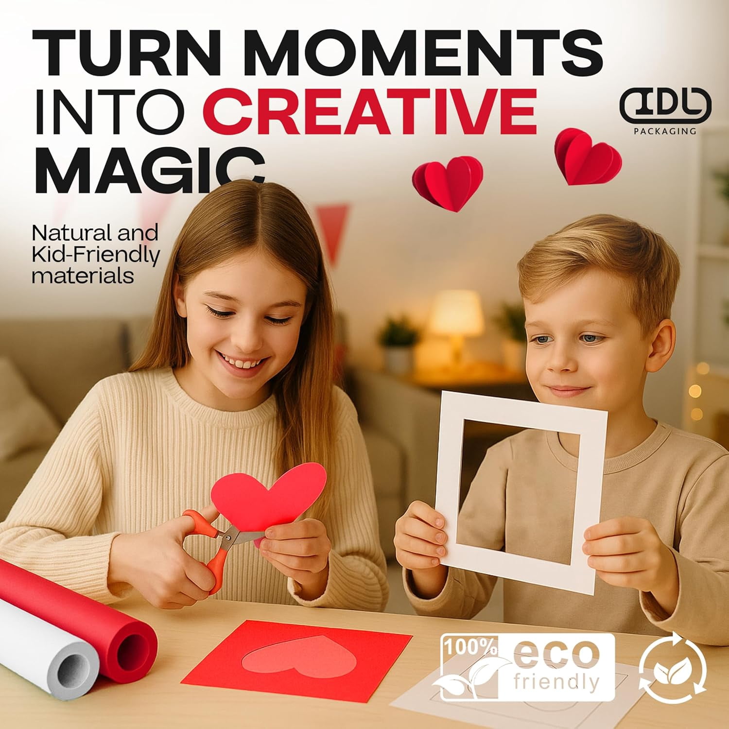 IDL Packaging Romantic Valentine’s Day Gift Wrapping Paper, Set of 2 Rolls, 36"x1200" (100 feet) - USA-Made Elegant Kraft Paper Rolls