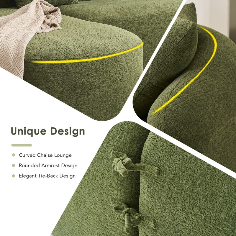 Curved Sectional Sofa with Chaise, 99'' Modern Luxury Chenille Cloud Couch for Living Room, Oversized 3-Seater Sofa Couch for Living Room, No Assembly