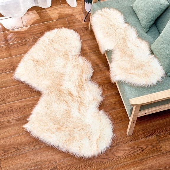Heart Throw Rugs Heart Shag Rug Heart Faux Fur Rug Heart Fluffy Rug Heart Bedside Rug Faux Sheepskin Runner Rug, Fluffy Shag Girls Bedroom Dorm Rug Decor Fur Seat Covers Washable, 14x28" Beige