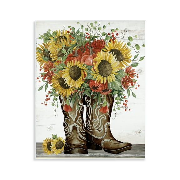 Stupell Industries Sunflowers in Western Boots Plants & Flowers Painting Unframed Art Print Wall Art, 11 x 14