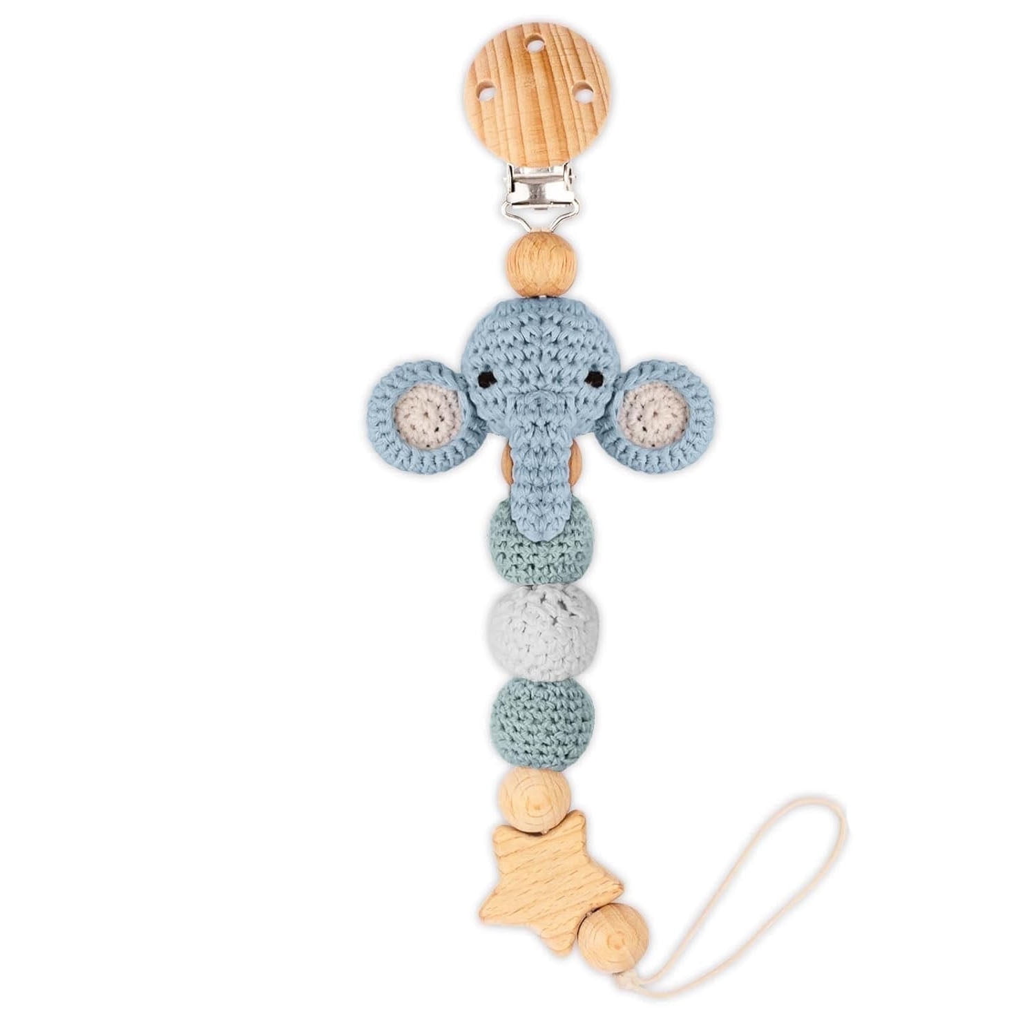 XIRQI Pacifier Clip, Cute Animal Pacifier Holder Clip for Boys and Girls, Most Pacifiers, Baby Teethers, Baby Shower and Baby Essentials(Elephant) Adorable Pacifier Clips for Boys