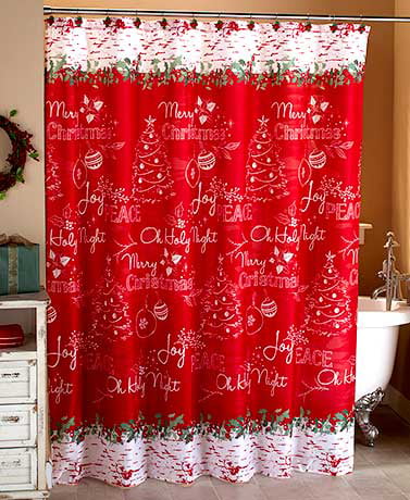 Christmas Balls Pine Leaves Shower Curtain Happy New Year Bathroom Decor Mat Rug 