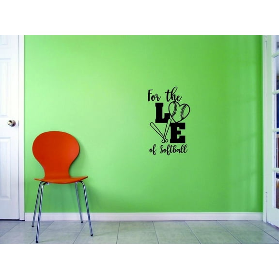 Custom Decals For The Love Of Softball Wall Art Size: 12 X 18 Inches Color: Black