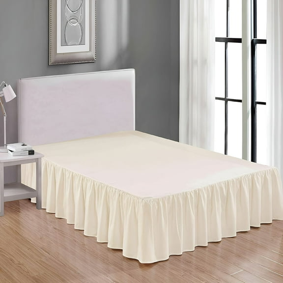 AUQ Solid Microfiber 14" Bed Skirt,Queen,Beige