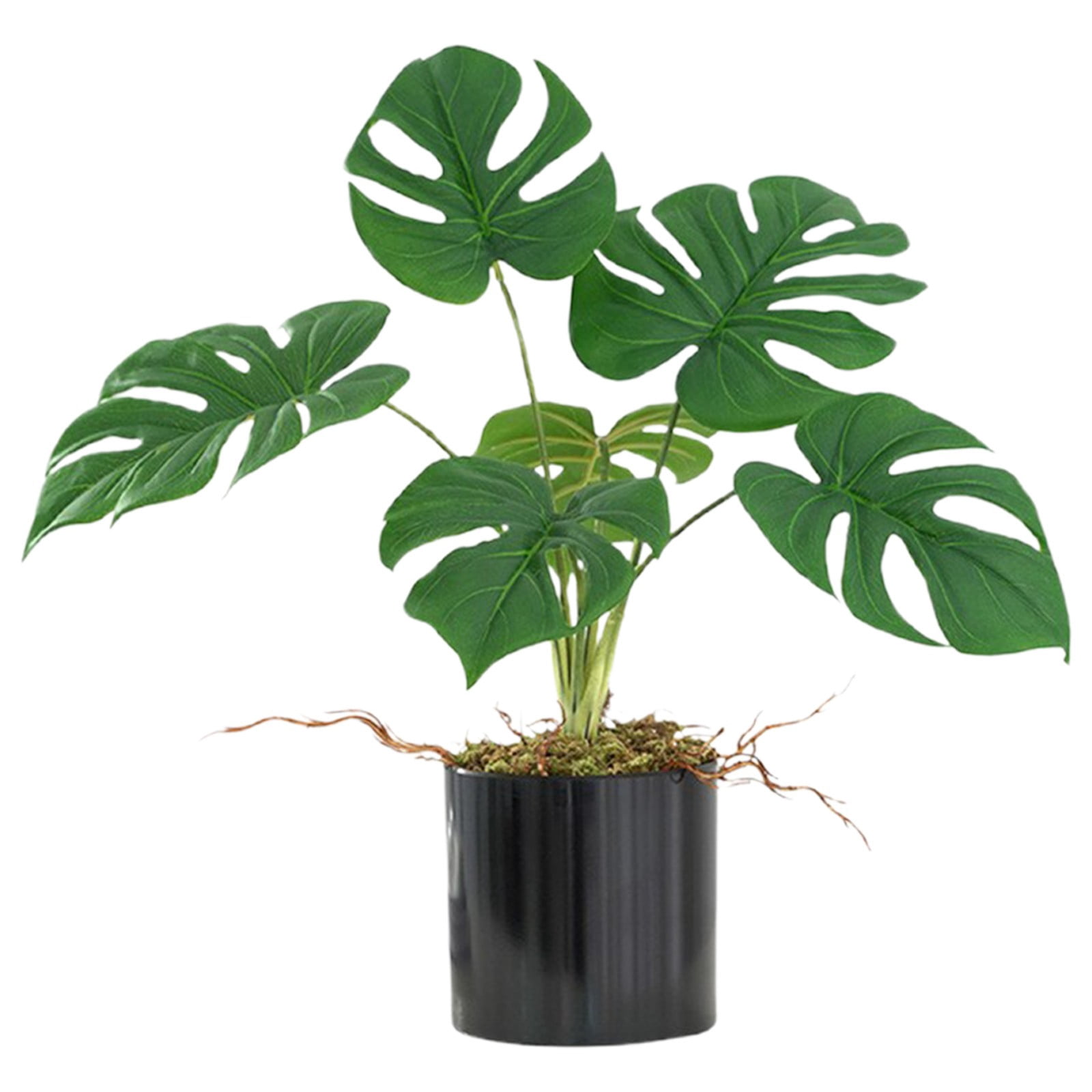 Faux Monstera Deliciosa Plant - Bendable Stems with Lifelike Leaves - Waterproof Fake Tropical Plant for Vase, Garden, Bedroom - No Maintenance Home Decor +Black basin