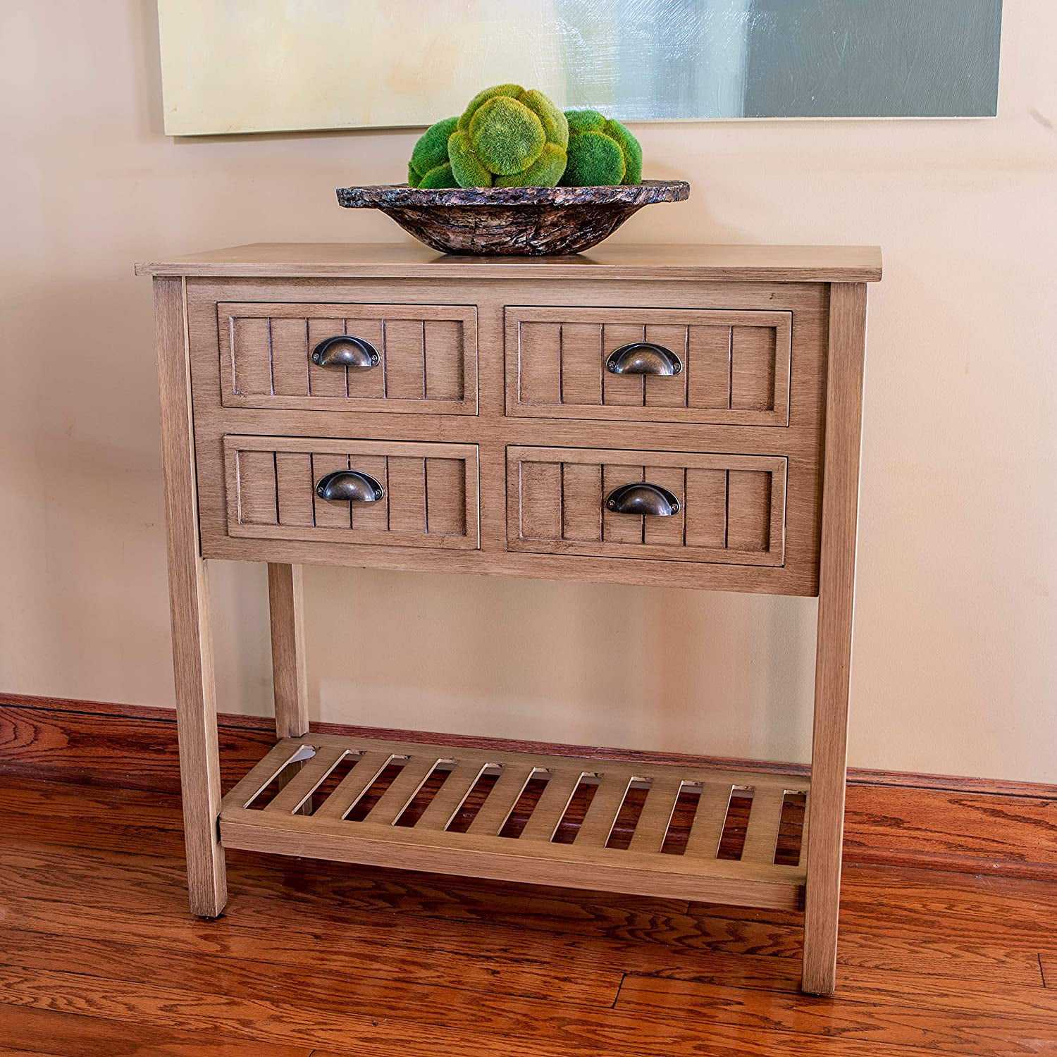 Antique Navy Decor Therapy FR8683 Bailey Bead Board 4-Drawer Console Table 14x32x32