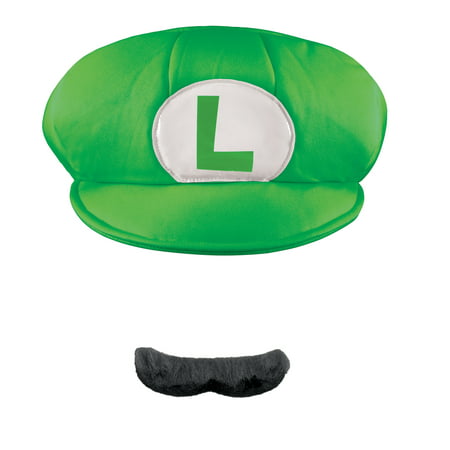 Luigi Adult Kit Hat and Mustache Super Mario Brothers Nintendo