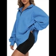 thumbnail image 2 of Sudadera de Entrenamiento de con Media Cremallera para Mujer, de Gran Tamaño, de Larga, Color Liso, con Hombros Caídos. Azul XXL, 2 of 5