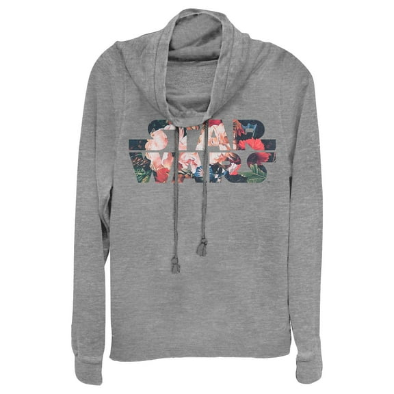 Junior's Star Wars Flower Logo Cowl Neck Sweatshirt Gray Heather Large