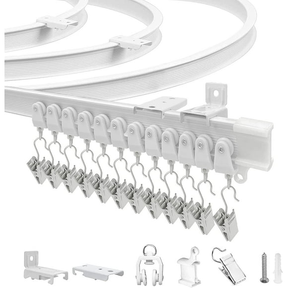 AIR-Ceiling Curtain Track, Flexible Bendable Curtain Track Wall Mount Curtain Rail Track System 16Ft Ceiling Track for Curtains Curved Curtain Track for Bay Window, Room Divider