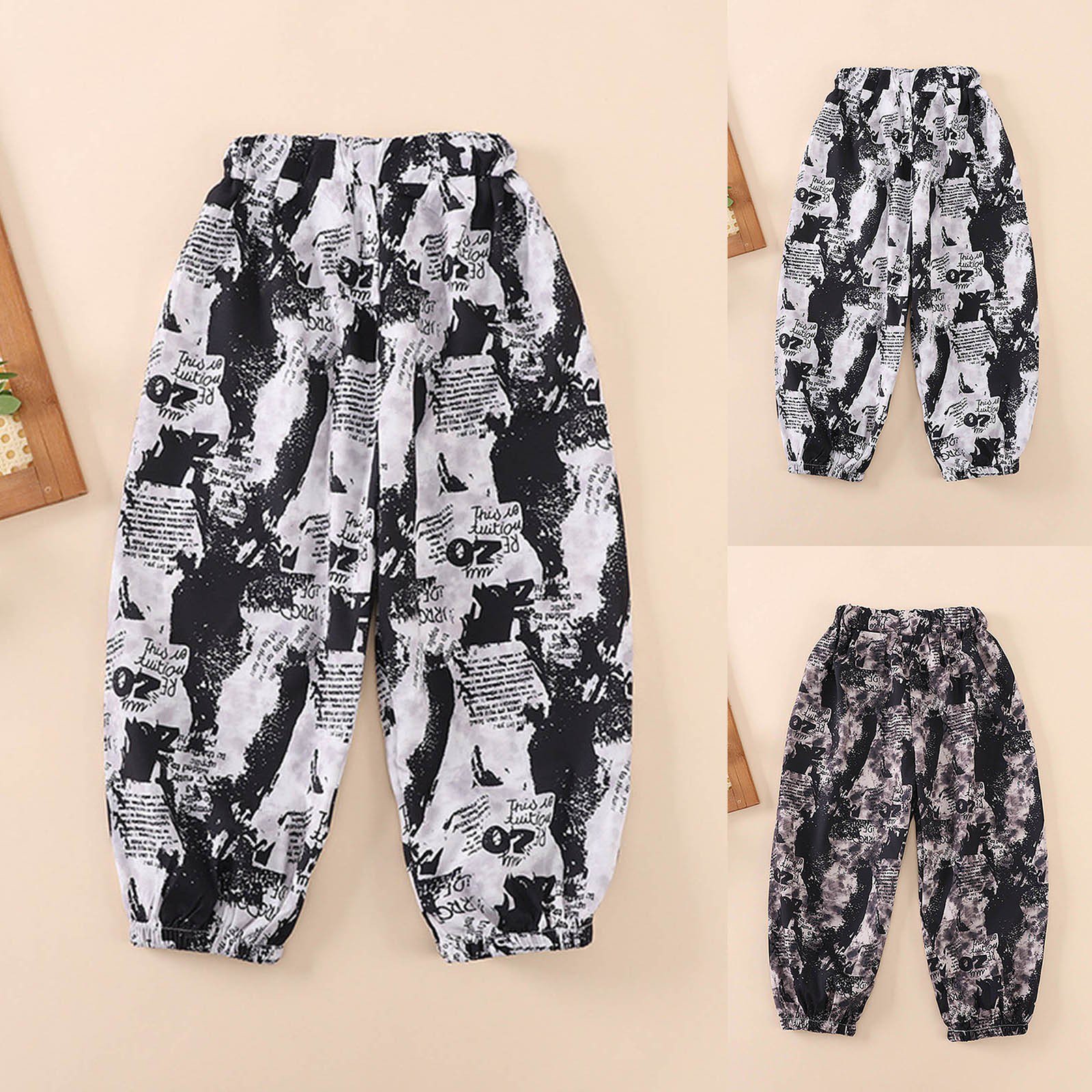 Baby Boy Pants Youth Newspaper Print Lightweight Jogger Bug Trousers Elastic Waist Boys Black 18-24M