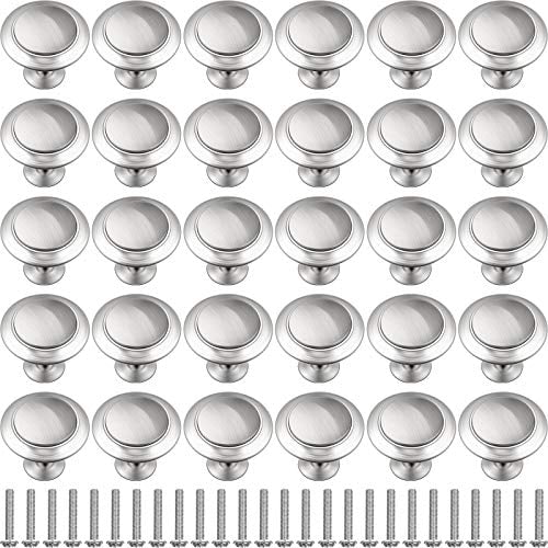30 Pieces Round Ringed Kitchen Cabinet Pulls Kitchen Drawer Pull Cabinet Door Knob Drawer Handles Hardware Cupboard Handles with Screws for Dresser (Silver,1.2 Inch)