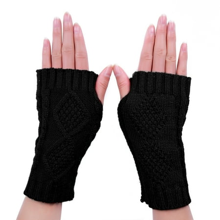 Striped Wrist Warmers - HDE Women's Fingerless Gloves Crochet Cable Knit Wrist, Hand, and Arm Warmers