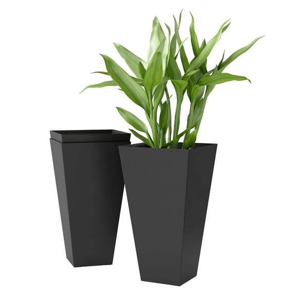 Tall Plastic Planters 28 Inch 3-Pack - Large Outdoor Indoor Flower Pots - Black Garden Pots for Patio, Yard, Entryway