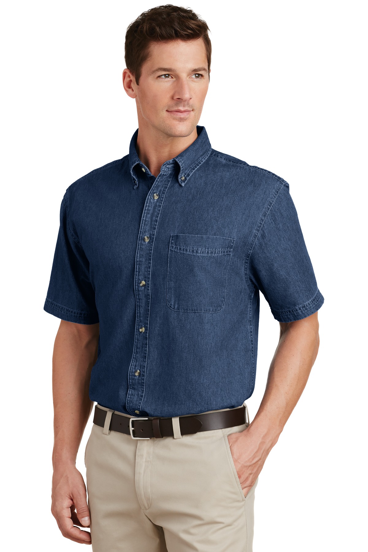 "Port & Company Short Sleeve Value Denim Shirt (SP11) Ink Blue, XL" - image 4 of 6