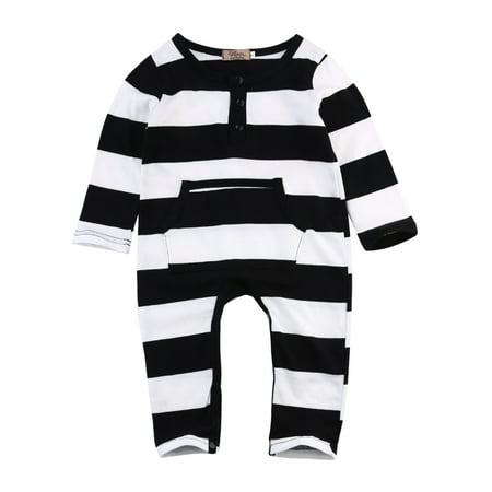 

Newborn Baby Girls Boys Clothes Long Sleeve Striped Bodysuit Rompers Outfits Set