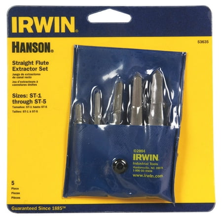 - Irwin Hanson 3/8 in. Carbon Steel Straight Screw Extractor Set 7 in. 5 pc.