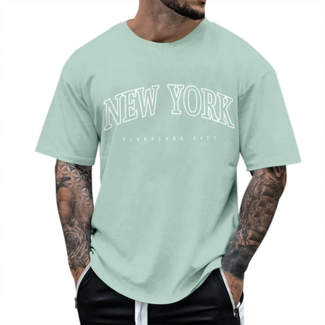 Camiseta de manga corta con cuello redondo y estampado de arbolitos para hombre, ideal para la playa en verano - Poliéster, informal/viajes/uso diario - Ligera, cómoda y transpirable